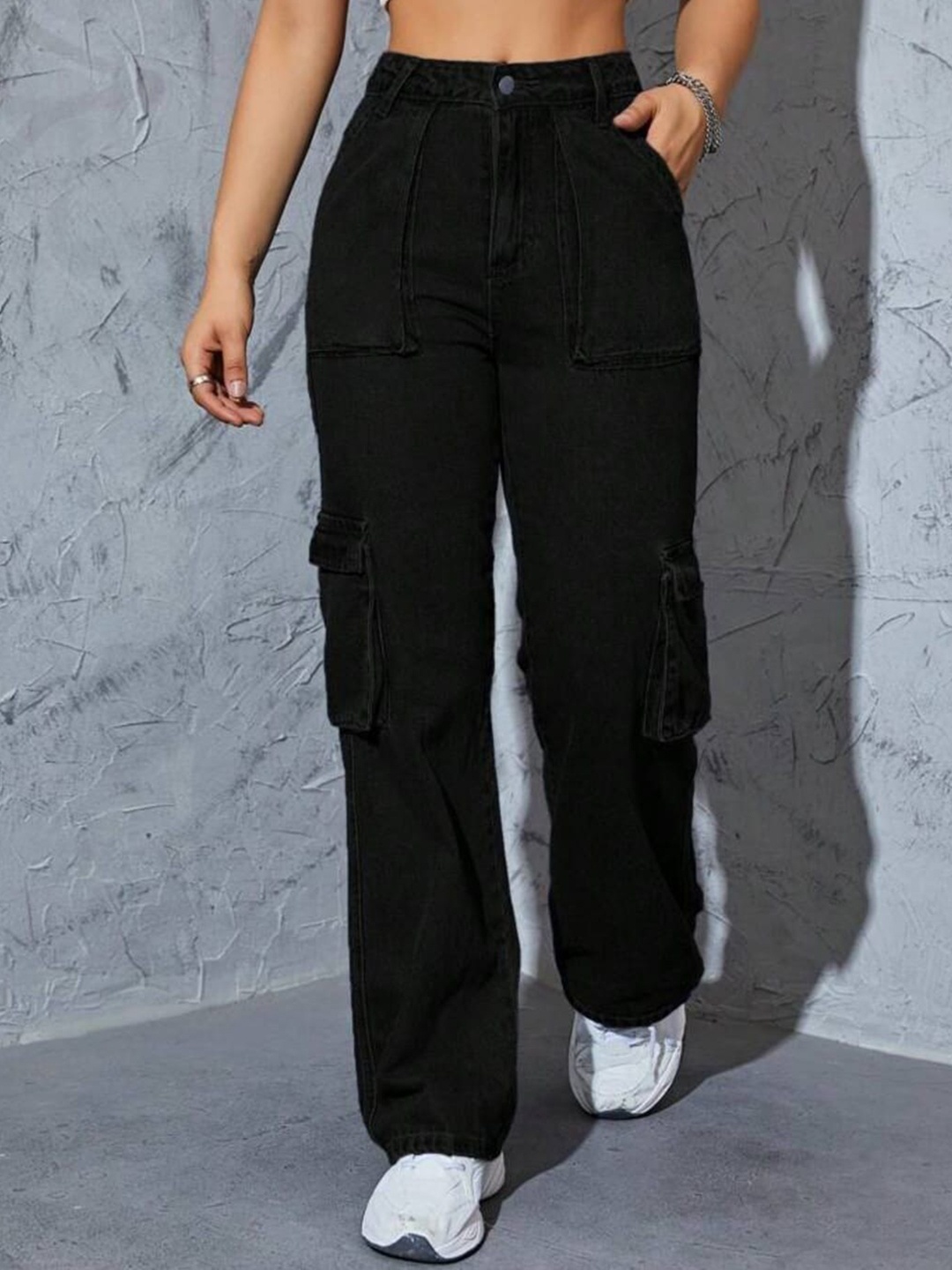 

BROADSTAR Women Smart Wide Leg High-Rise Stretchable Jeans, Black