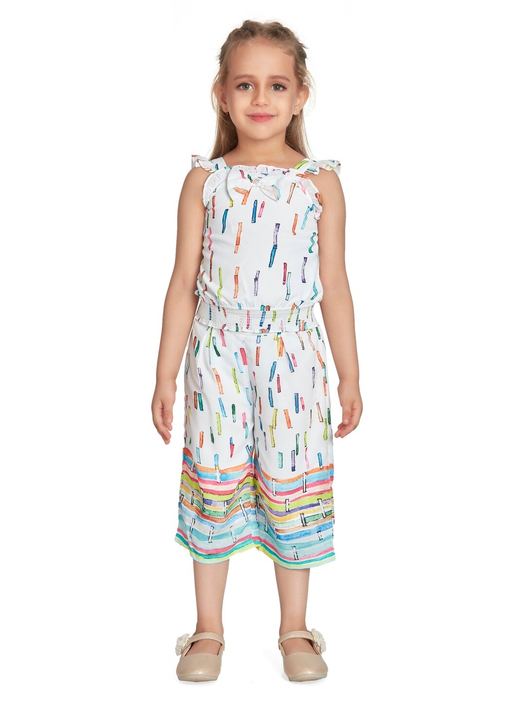 

Peppermint Girls Printed Sleeveless Top With Palazzos, White