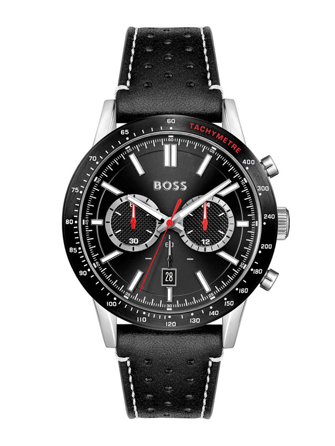 

BOSS Men Textured Dial & Leather Straps Analogue Chronograph Watch 1513920, Black