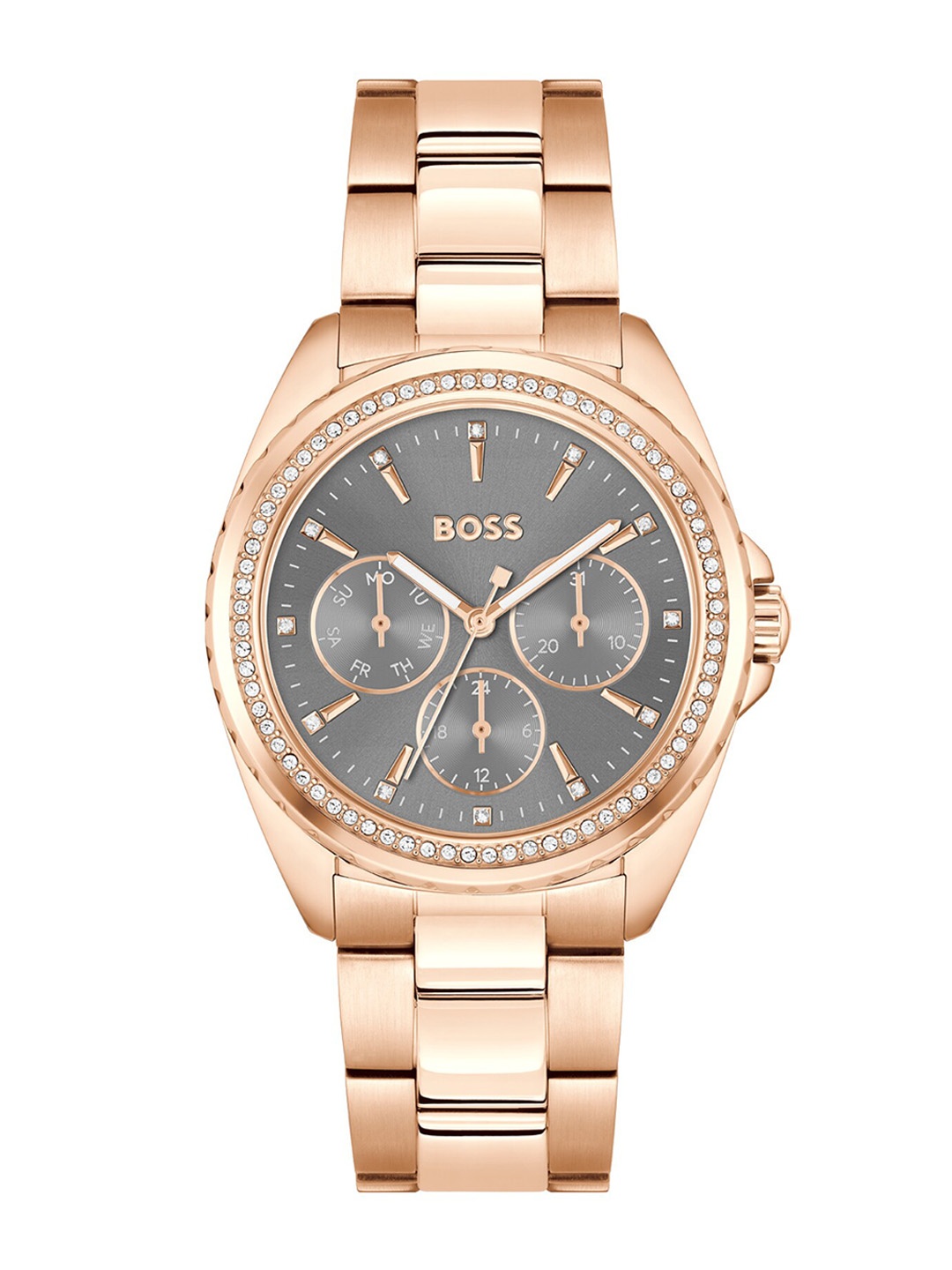 

BOSS Women Embellished Dial & Bracelet Style Straps Analogue Watch 1502711, Grey