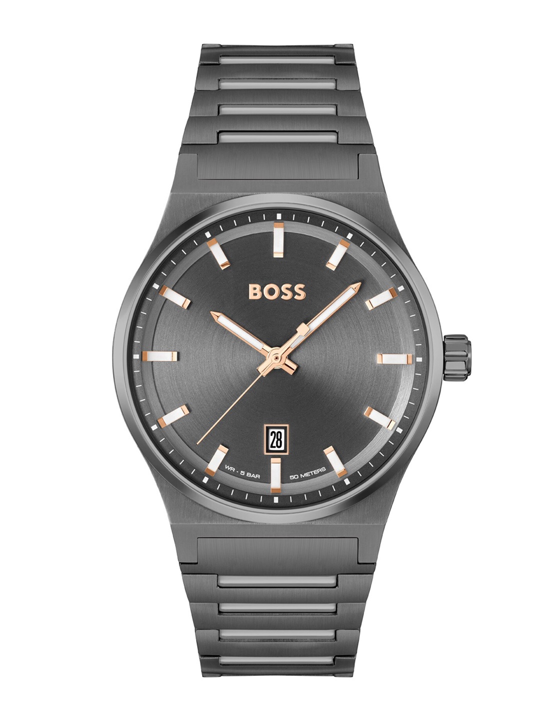 

BOSS Men Textured Dial & Bracelet Style Straps Analogue Watch 1514078, Grey