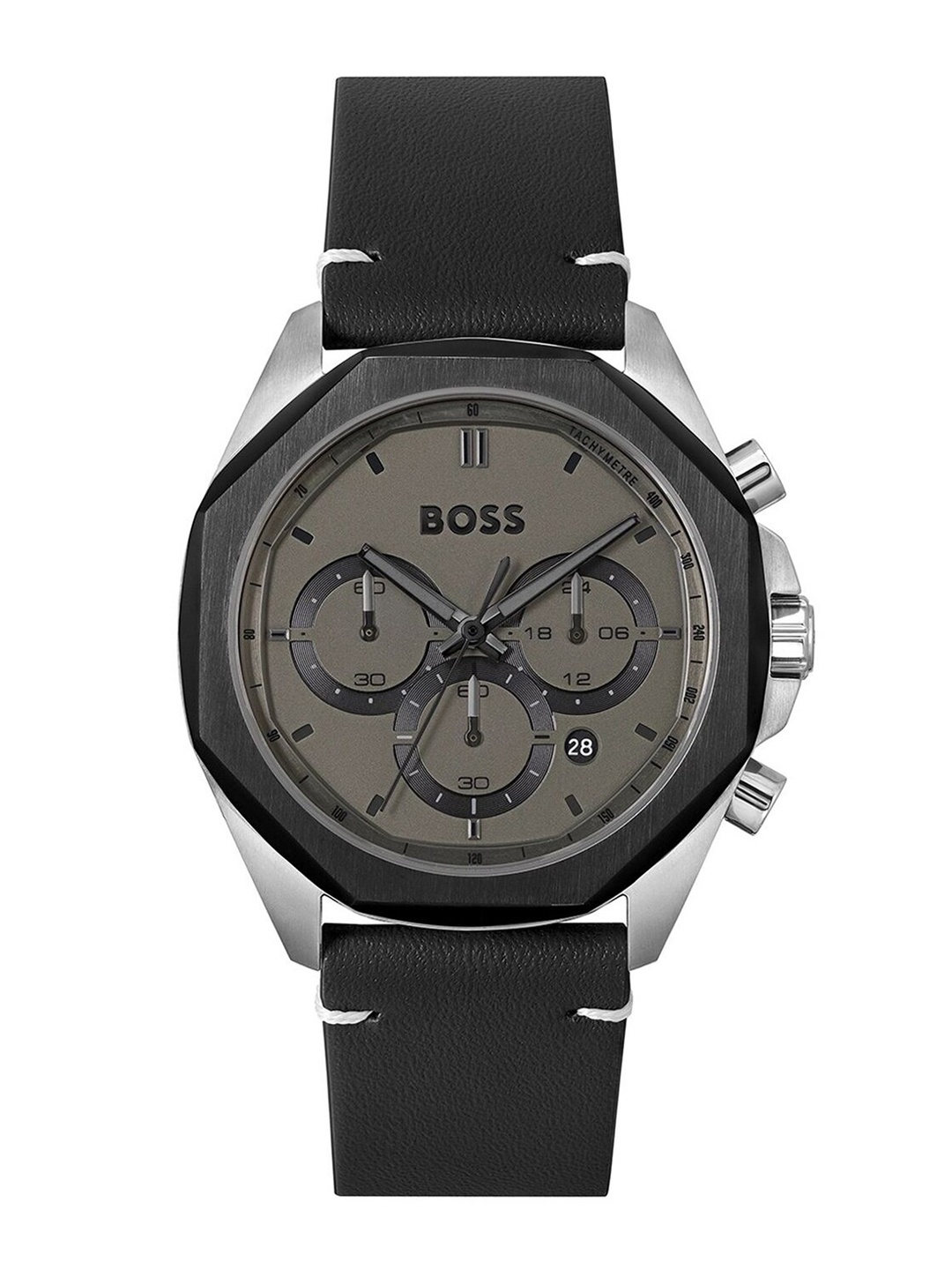 

BOSS Men Textured Leather Straps Analogue Chronograph Watch 1514014, Grey