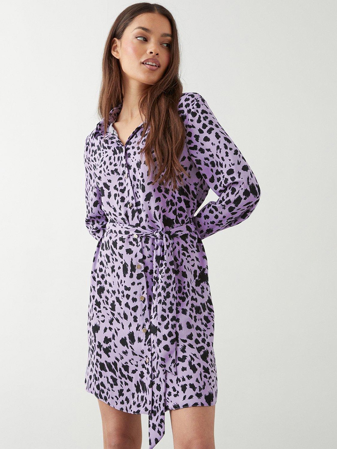 

DOROTHY PERKINS Petite Leopard Print Shirt Mini Dress, Lavender