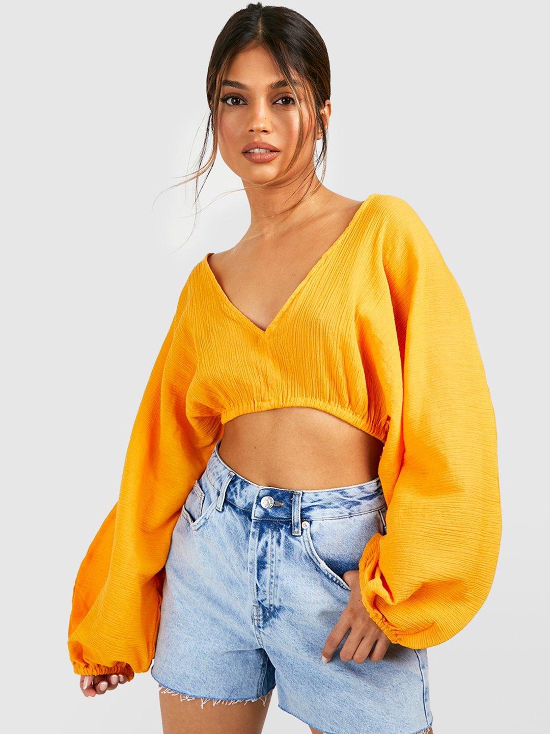 

Boohoo Bishop Sleeves Crop Top, Orange