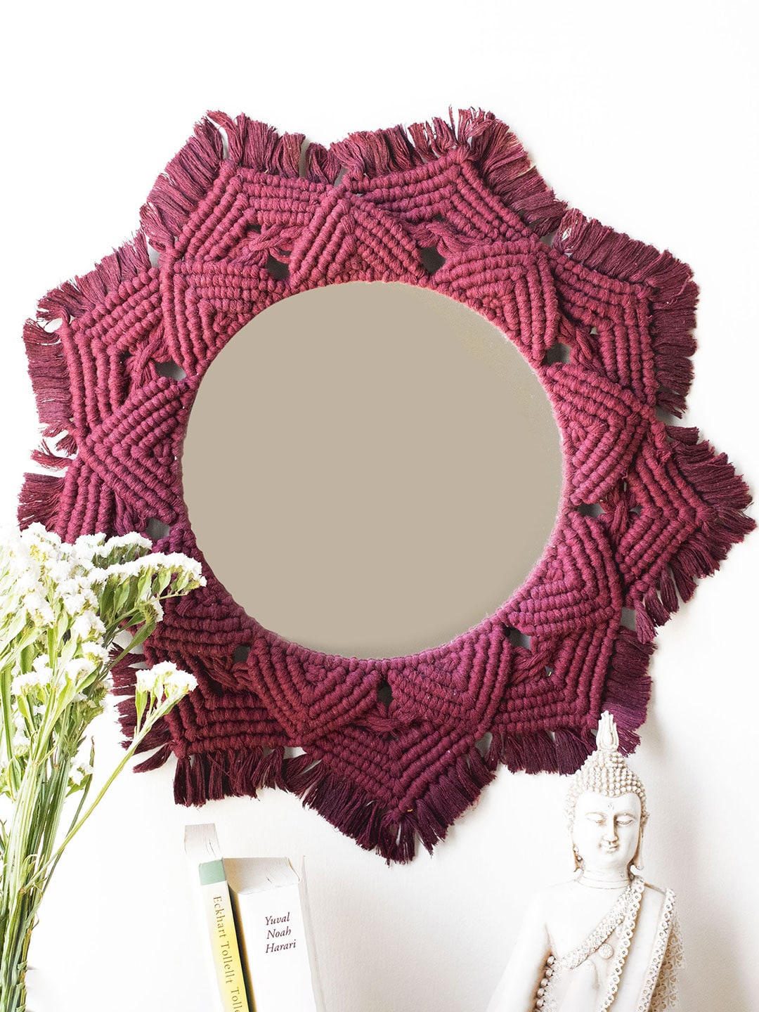 

Fermoscapes Aquila Maroon Macrame Round Mirror