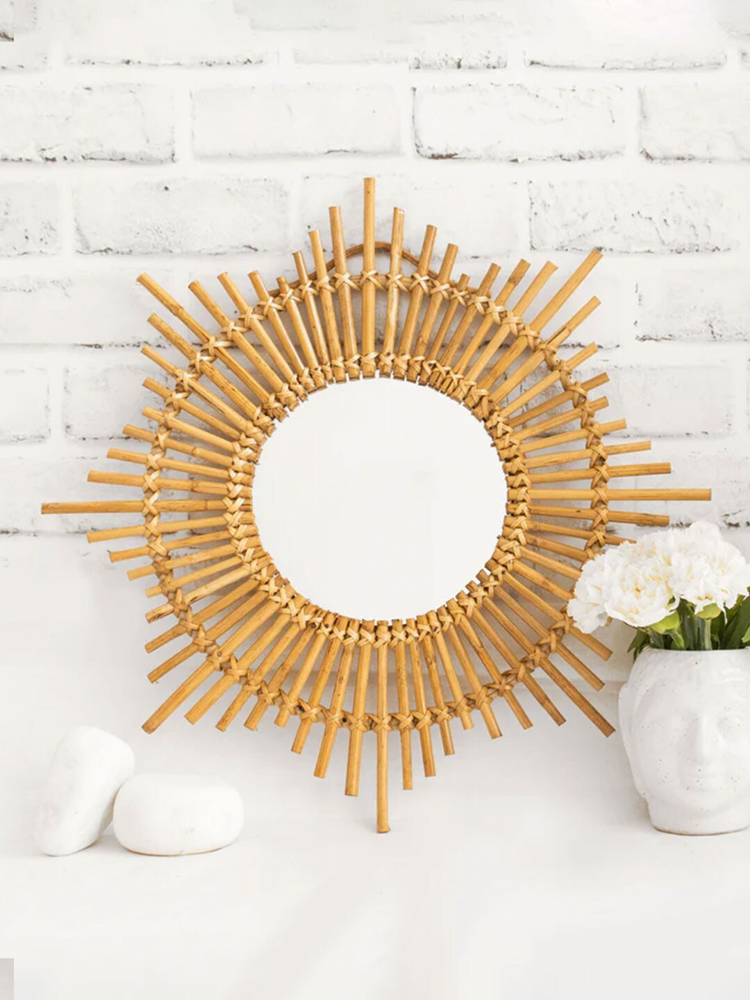 

Fermoscapes Bring that Sunshine Beige Cane Framed Decorative Wall Mirror