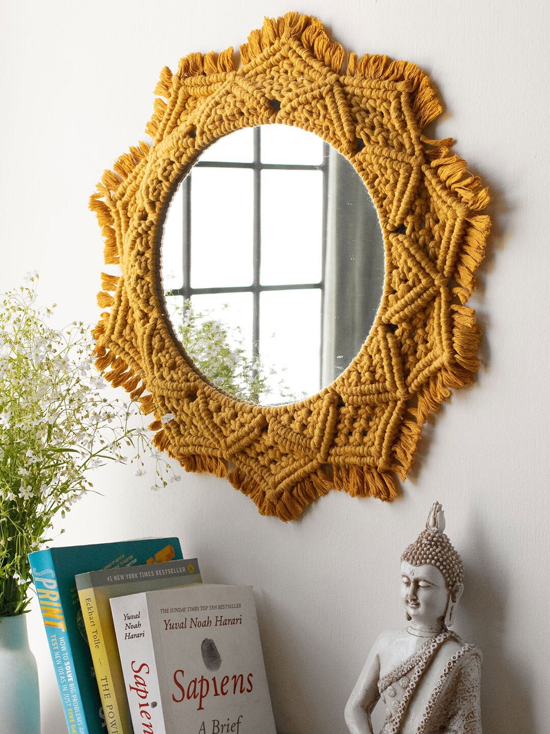 

Fermoscapes Aralai Mustard Yellow Pure Cotton Macrame Mirror