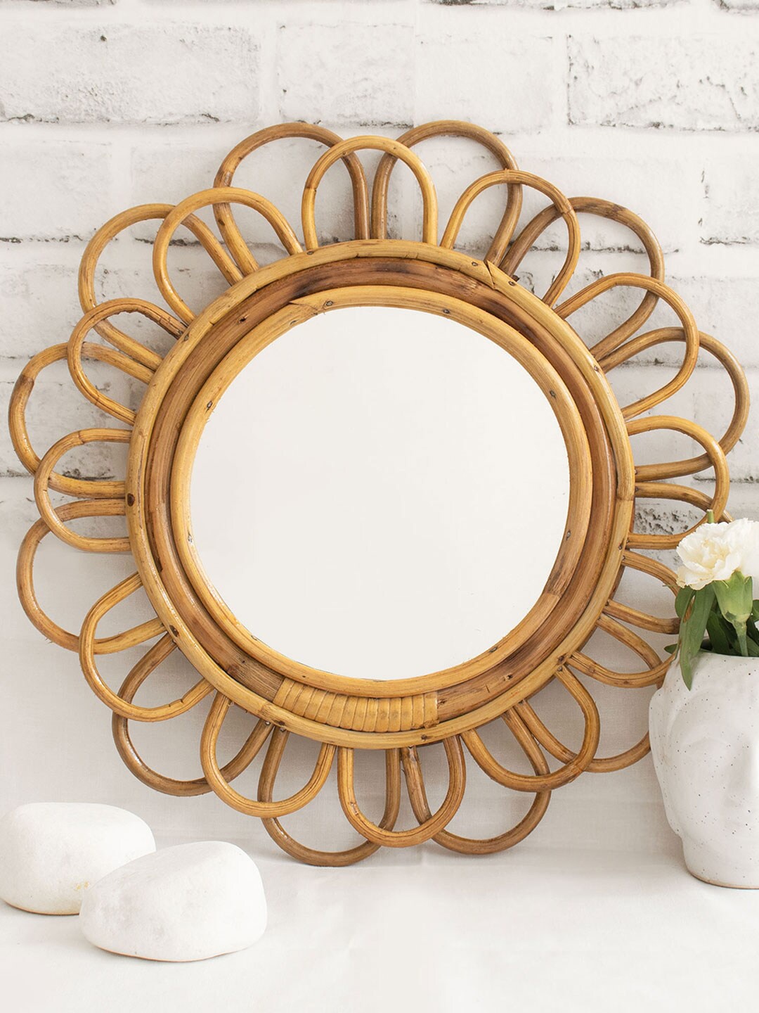 

Fermoscapes Azaro Beige Cane Framed Decorative Wall Mirror