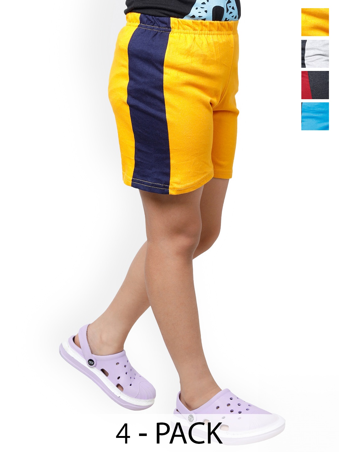 

BAESD Girls Pack Of 4 High-Rise Pure Cotton Regular Shorts, Yellow