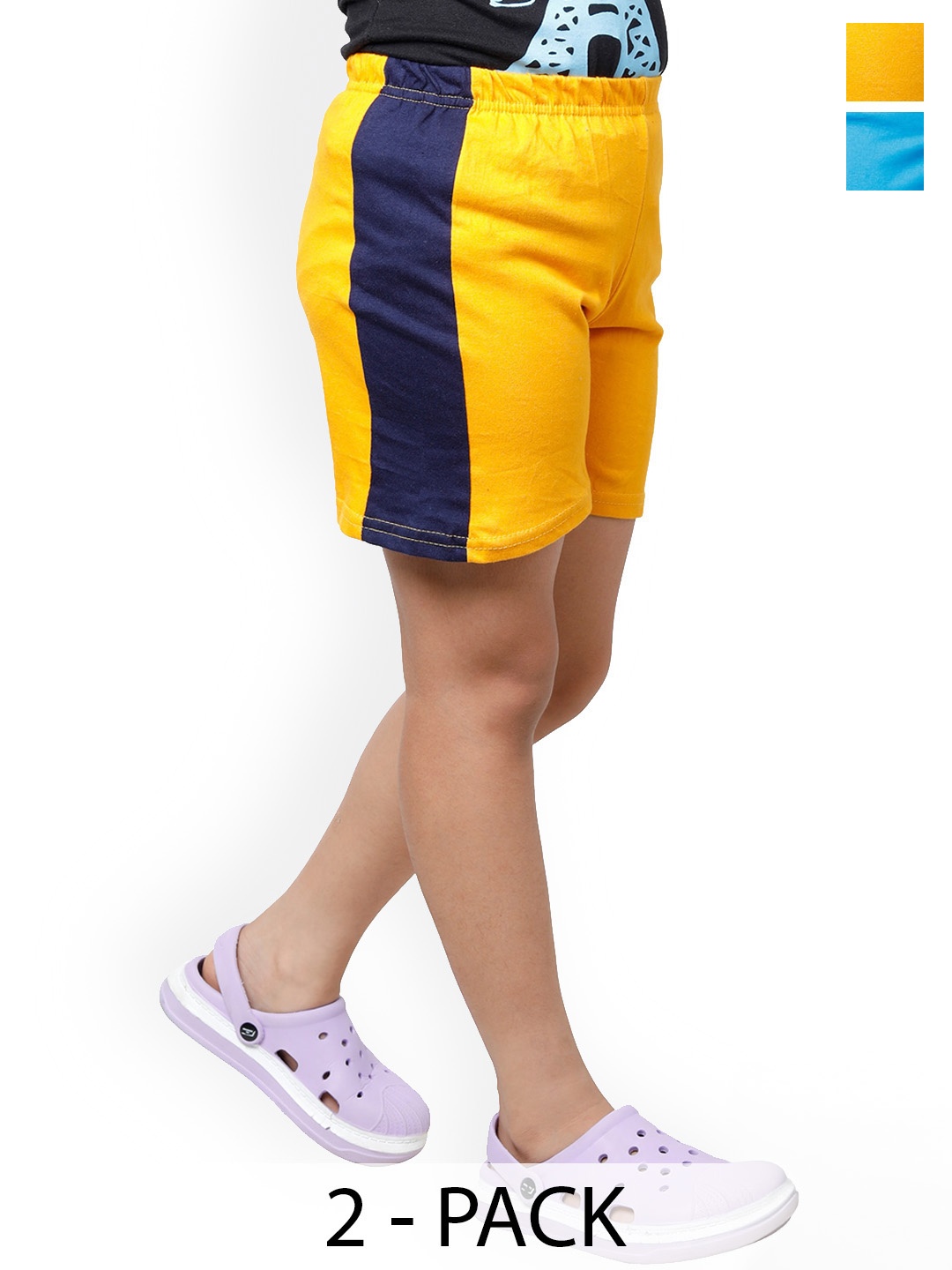 

BAESD Girls Pack of 2 High-Rise Pure Cotton Shorts, Yellow
