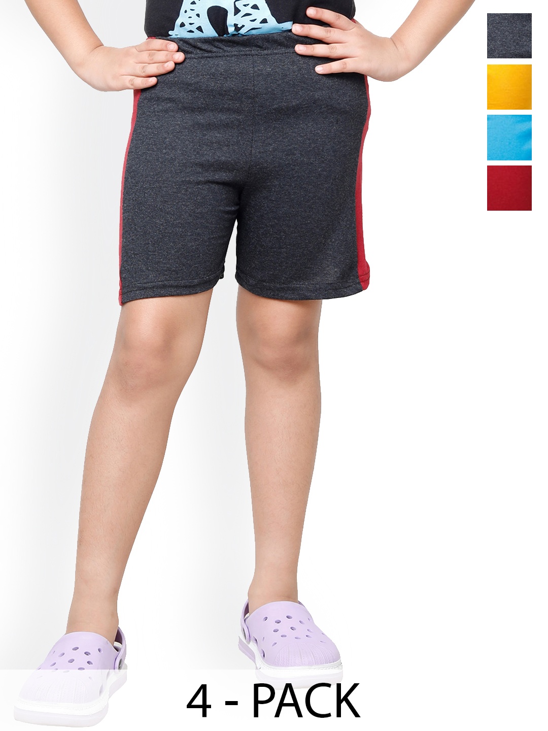 

BAESD Girls Pack Of 4 High-Rise Pure Cotton Shorts, Grey