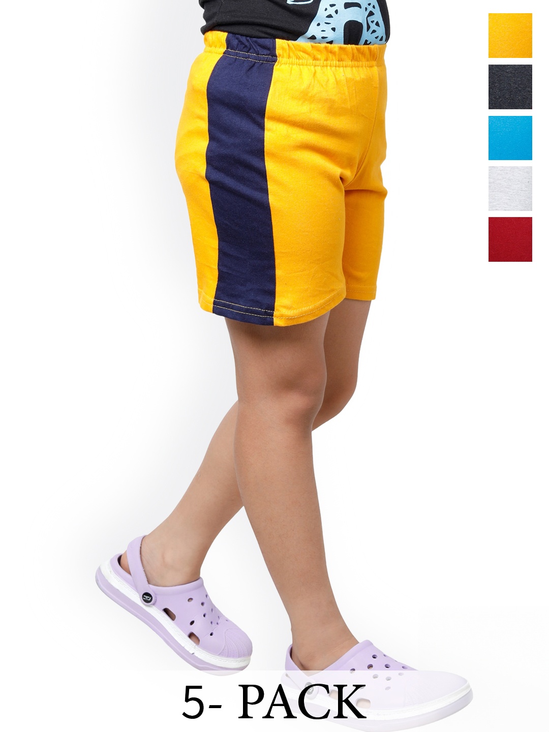 

BAESD Girls Pack Of 5 High-Rise Pure Cotton Regular Shorts, Yellow