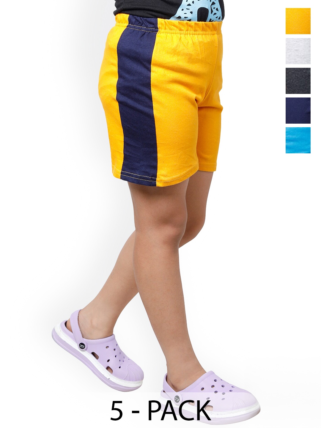 

BAESD Girls Pack of 5 High-Rise Pure Cotton Shorts, Yellow