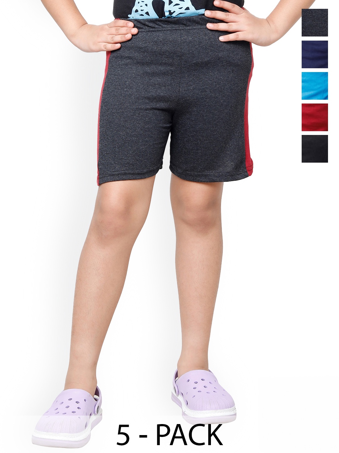 

BAESD Girls Pack of 5 High-Rise Pure Cotton Shorts, Grey