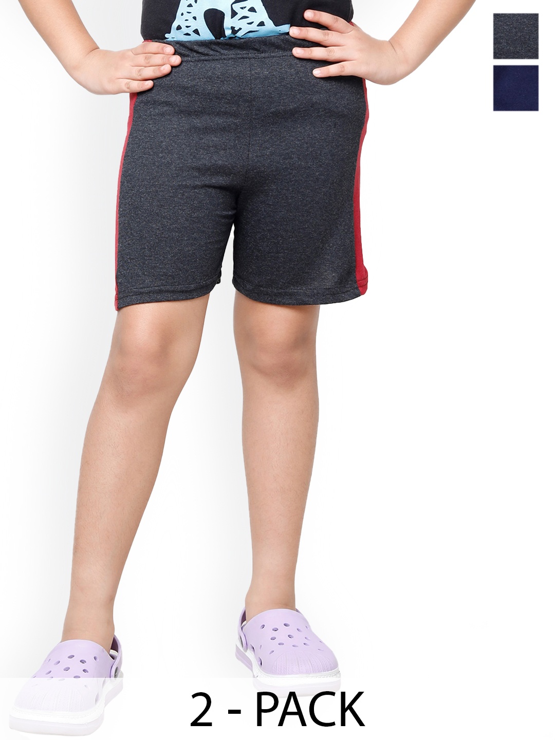 

BAESD Girls Pack Of 2 High-Rise Pure Cotton Shorts, Navy blue