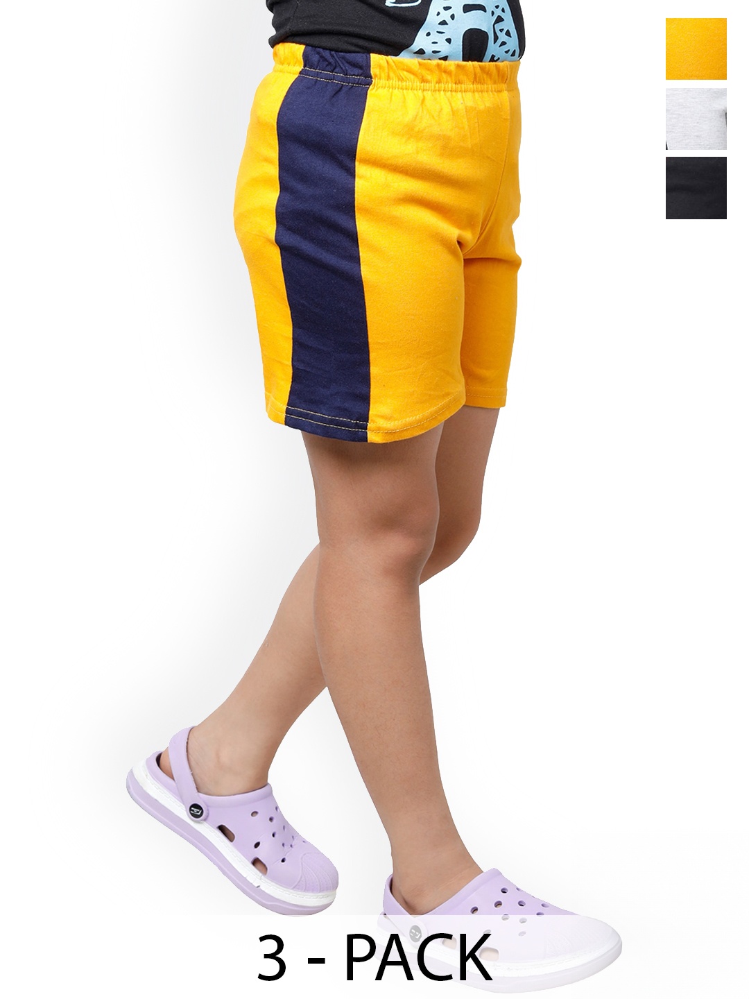

BAESD Girls Pack Of 3 Pure Cotton Regular Shorts, Yellow