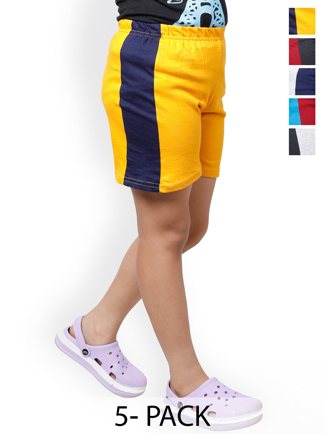 

BAESD Girls Pack Of 5 High-Rise Pure Cotton Regular Shorts, Yellow