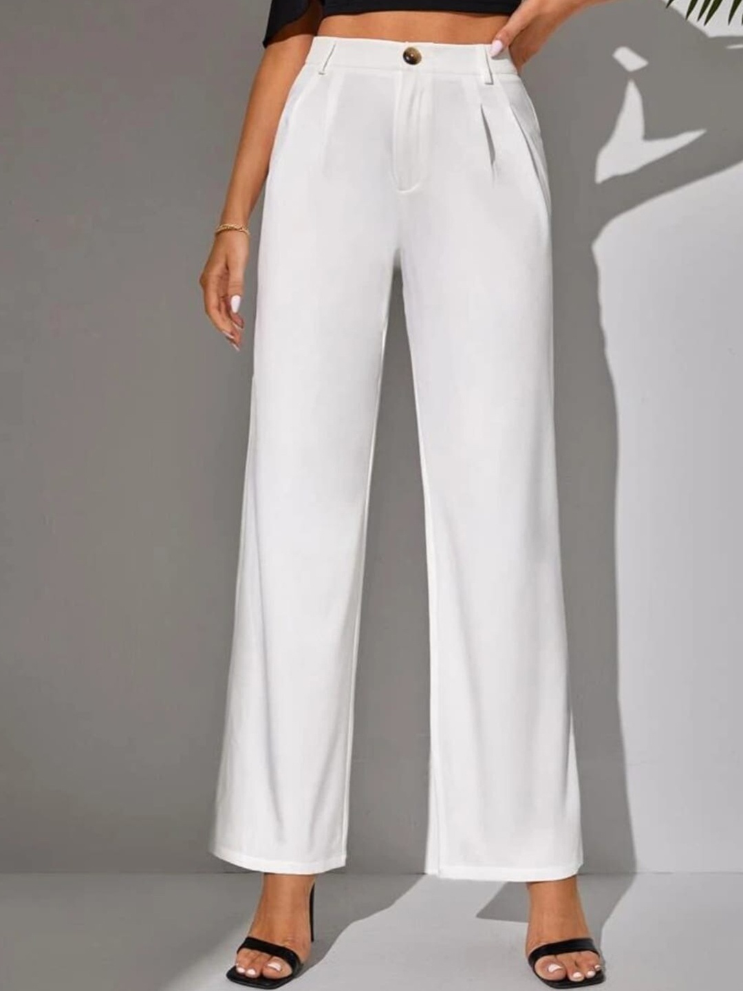 

BROADSTAR Women Smart Loose Fit High-Rise Easy Wash Pleated Stretchable Parallel Trousers, White