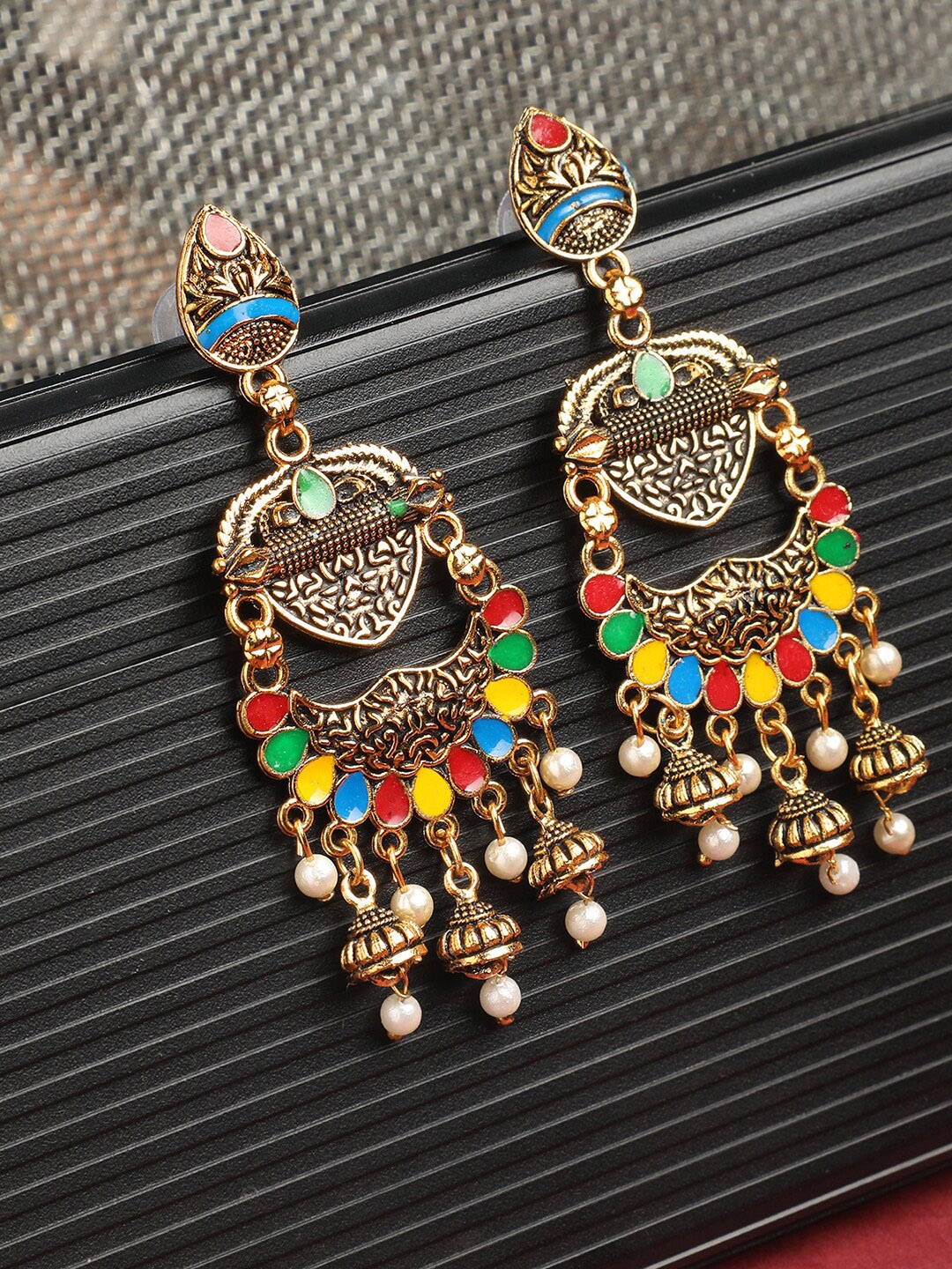

ANIKAS CREATION Gold-Plated Contemporary Drop Earrings