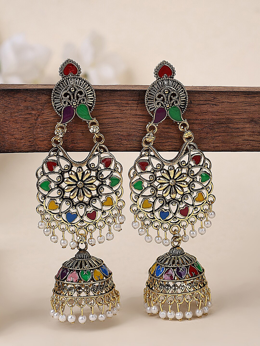 

ANIKAS CREATION Gold Plated Contemporary Jhumkas Earrings
