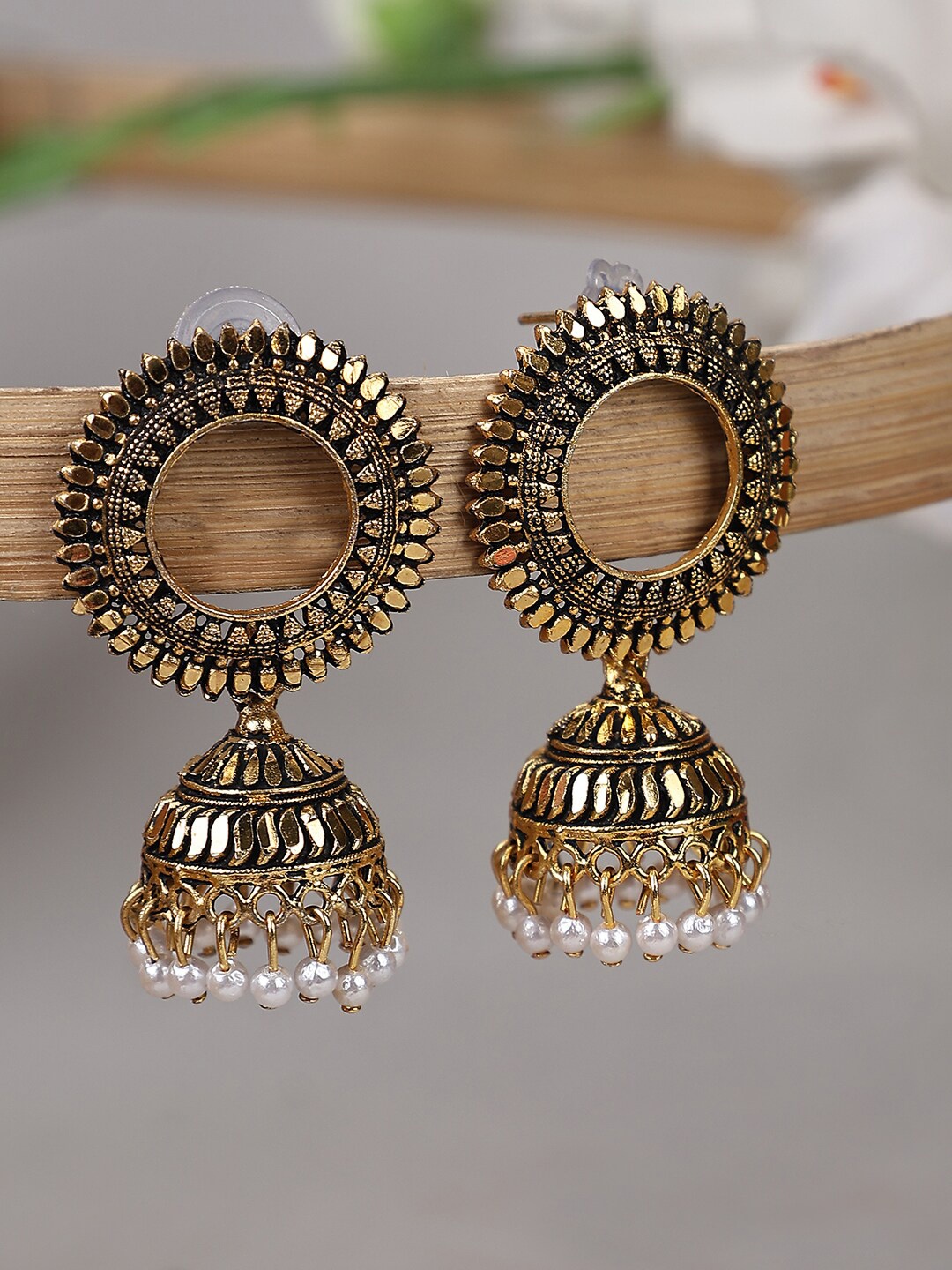 

ANIKAS CREATION Gold Plated Contemporary Jhumkas Earrings, Metallic