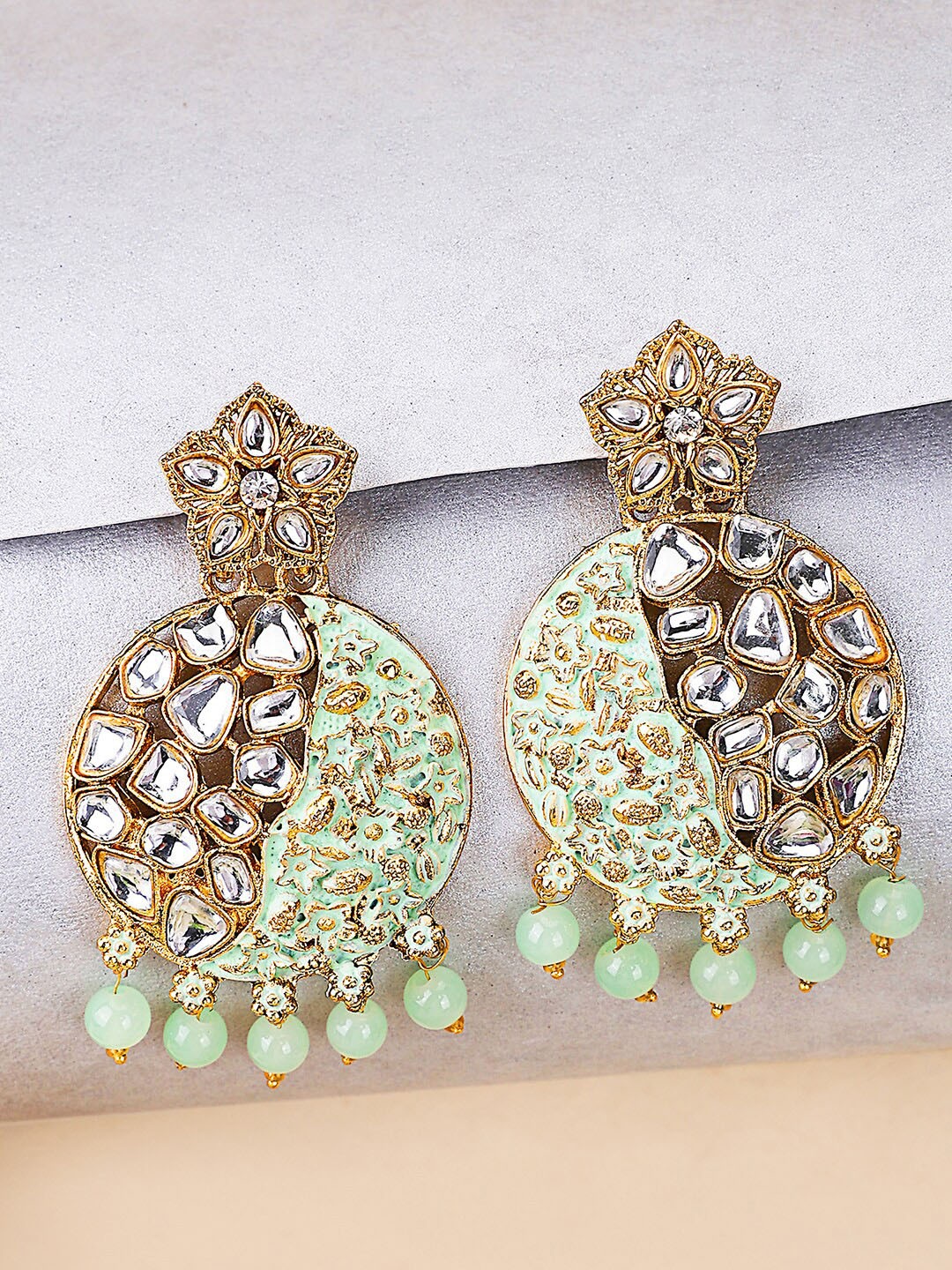 

ANIKAS CREATION Gold-Plated Contemporary Drop Earrings