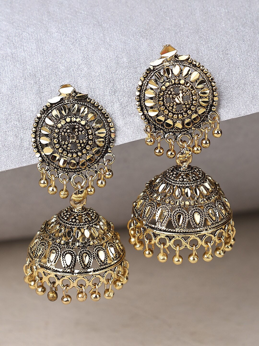

ANIKAS CREATION Gold-Plated Contemporary Jhumkas Earrings