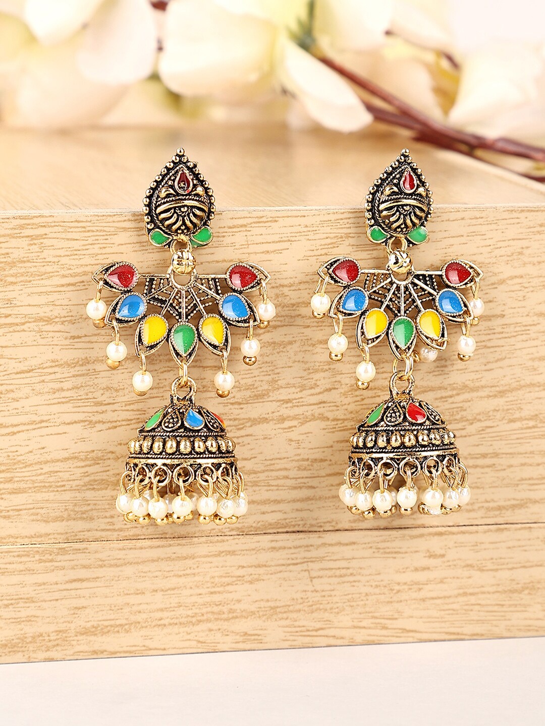 

ANIKAS CREATION Gold Plated Contemporary Jhumkas Earrings