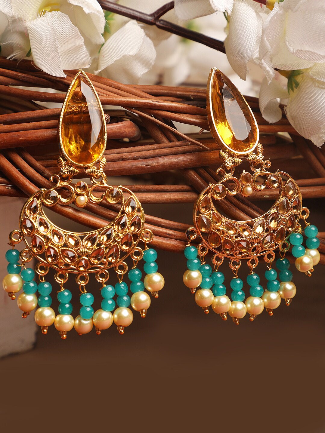 

ANIKAS CREATION Gold-Plated Contemporary Chandbalis Earrings