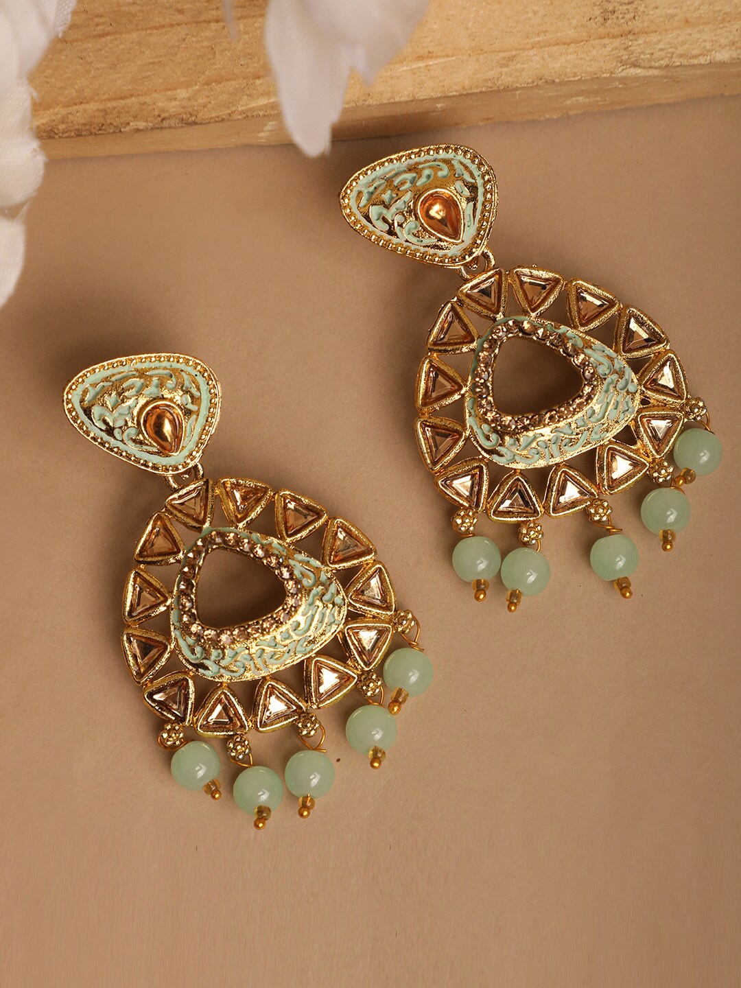 

ANIKAS CREATION Gold Plated Contemporary Drop Earrings