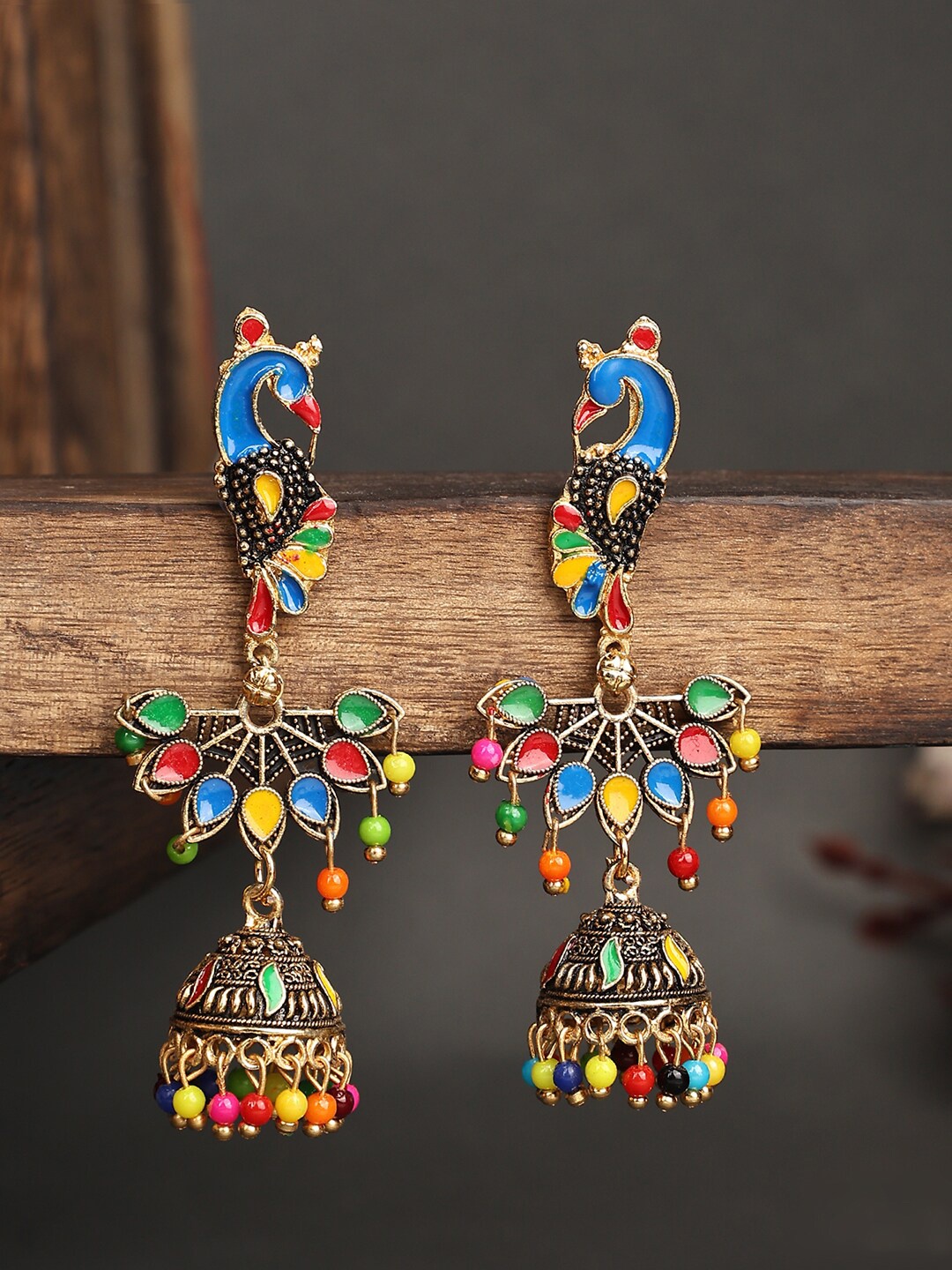 

ANIKAS CREATION Gold Plated Peacock Shape Contemporary Jhumkas Earrings