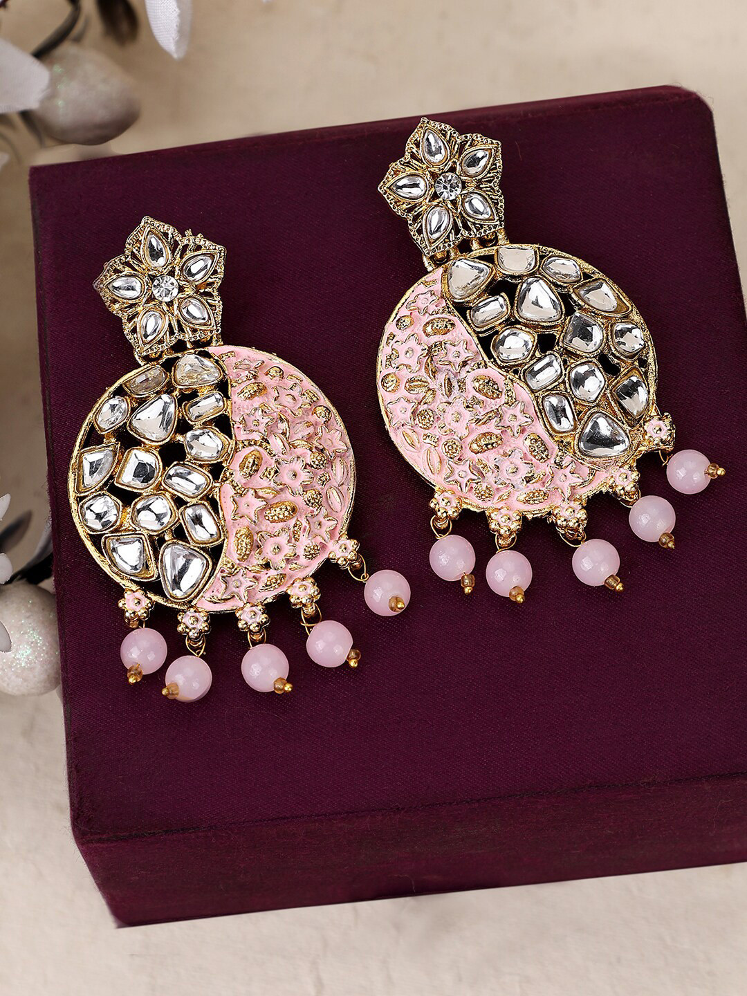 

ANIKAS CREATION Gold-Plated Contemporary Drop Earrings