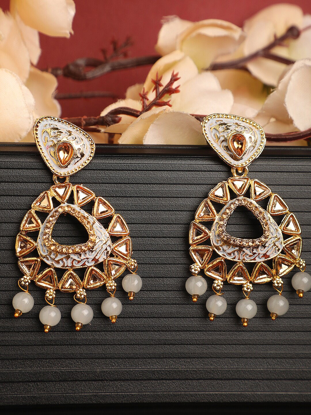 

ANIKAS CREATION Gold-Plated Contemporary Drop Earrings