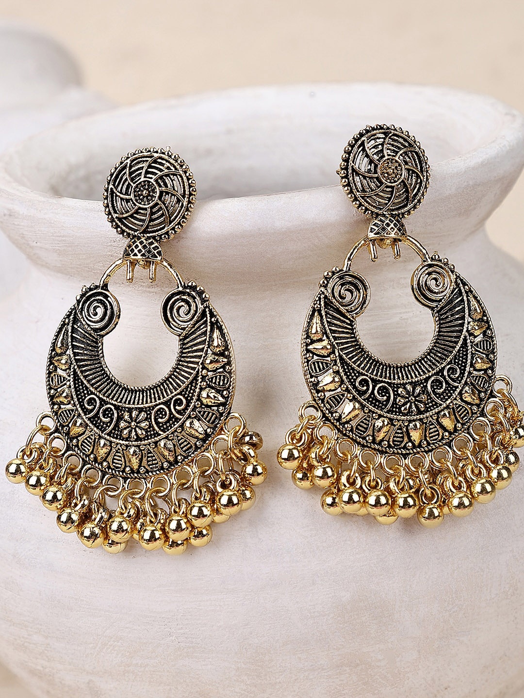 

ANIKAS CREATION Gold Plated Contemporary Chandbalis Earrings, Metallic