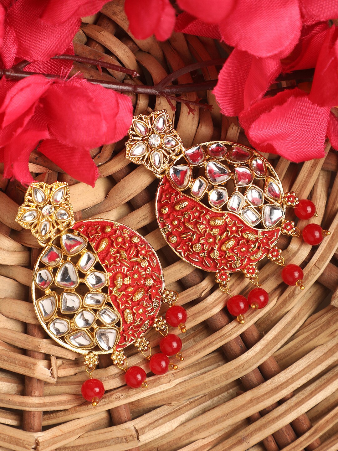 

ANIKAS CREATION Gold Plated CZ Studded & Pearls Beaded Chandbalis