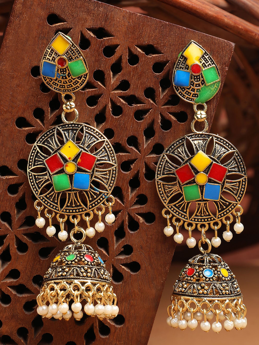 

ANIKAS CREATION Gold Plated Contemporary Jhumkas Earrings