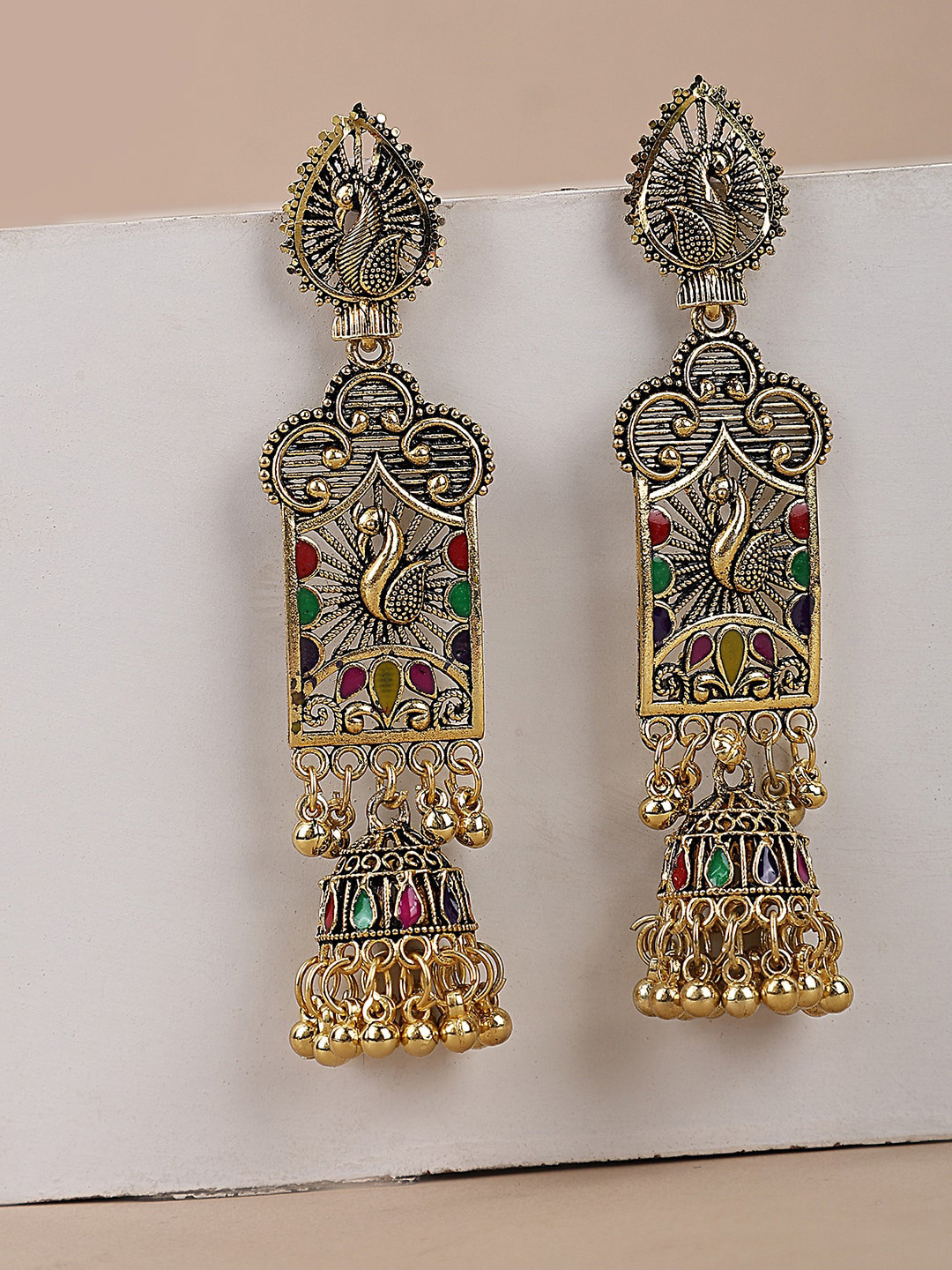 

ANIKAS CREATION Gold-Plated Contemporary Jhumkas Earrings