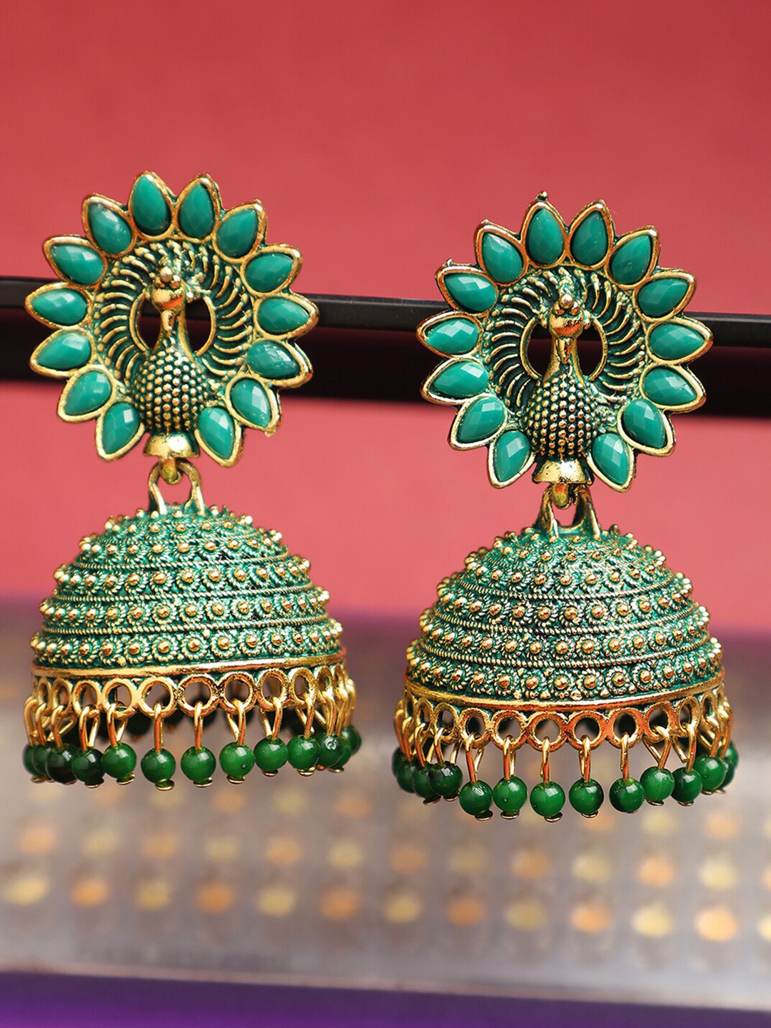

ANIKAS CREATION Gold-Plated Contemporary Jhumkas Earrings