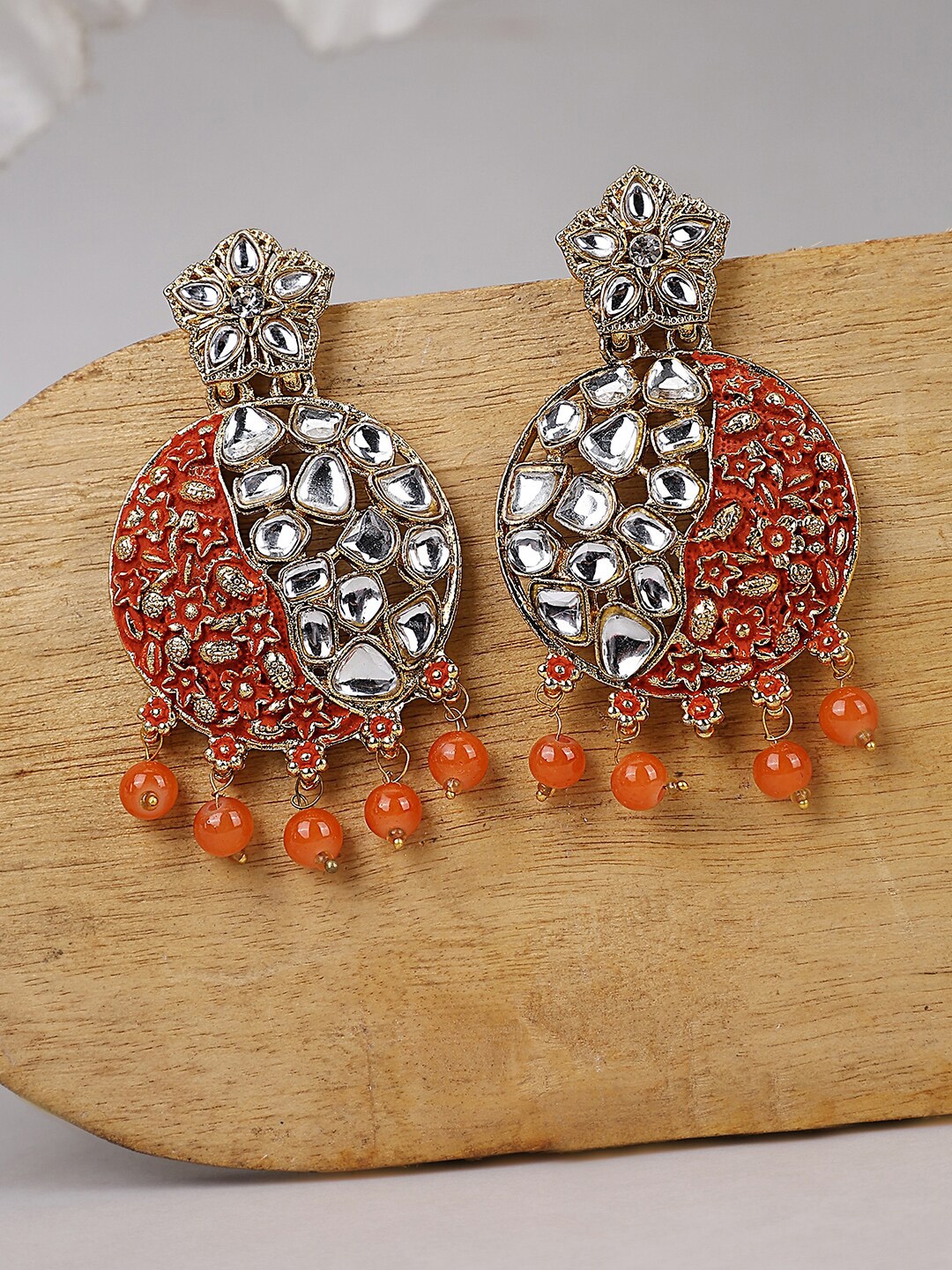 

ANIKAS CREATION Gold Plated CZ Studded & Pearls Beaded Chandbalis
