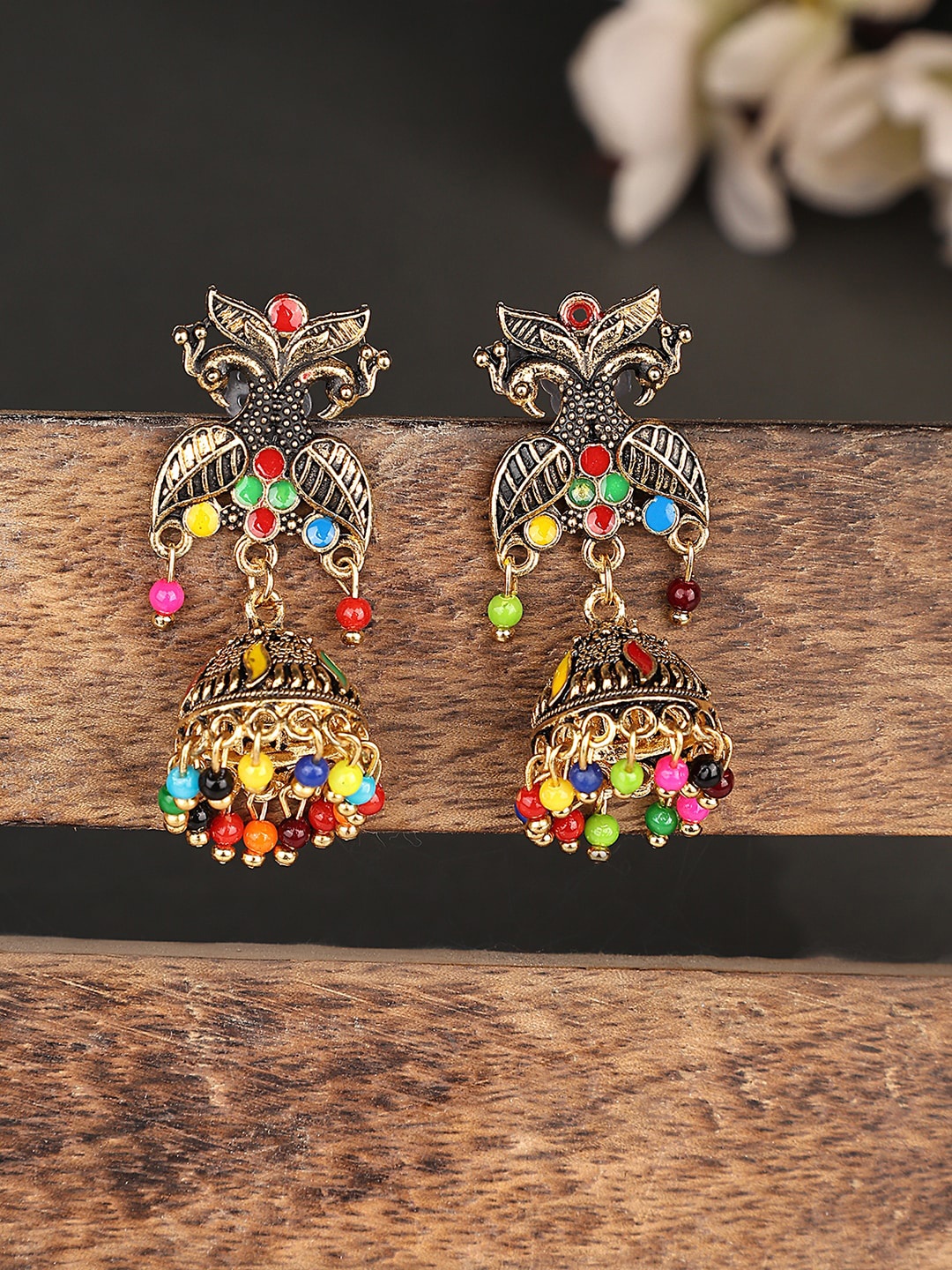 

ANIKAS CREATION Gold Plated Contemporary Jhumkas Earrings