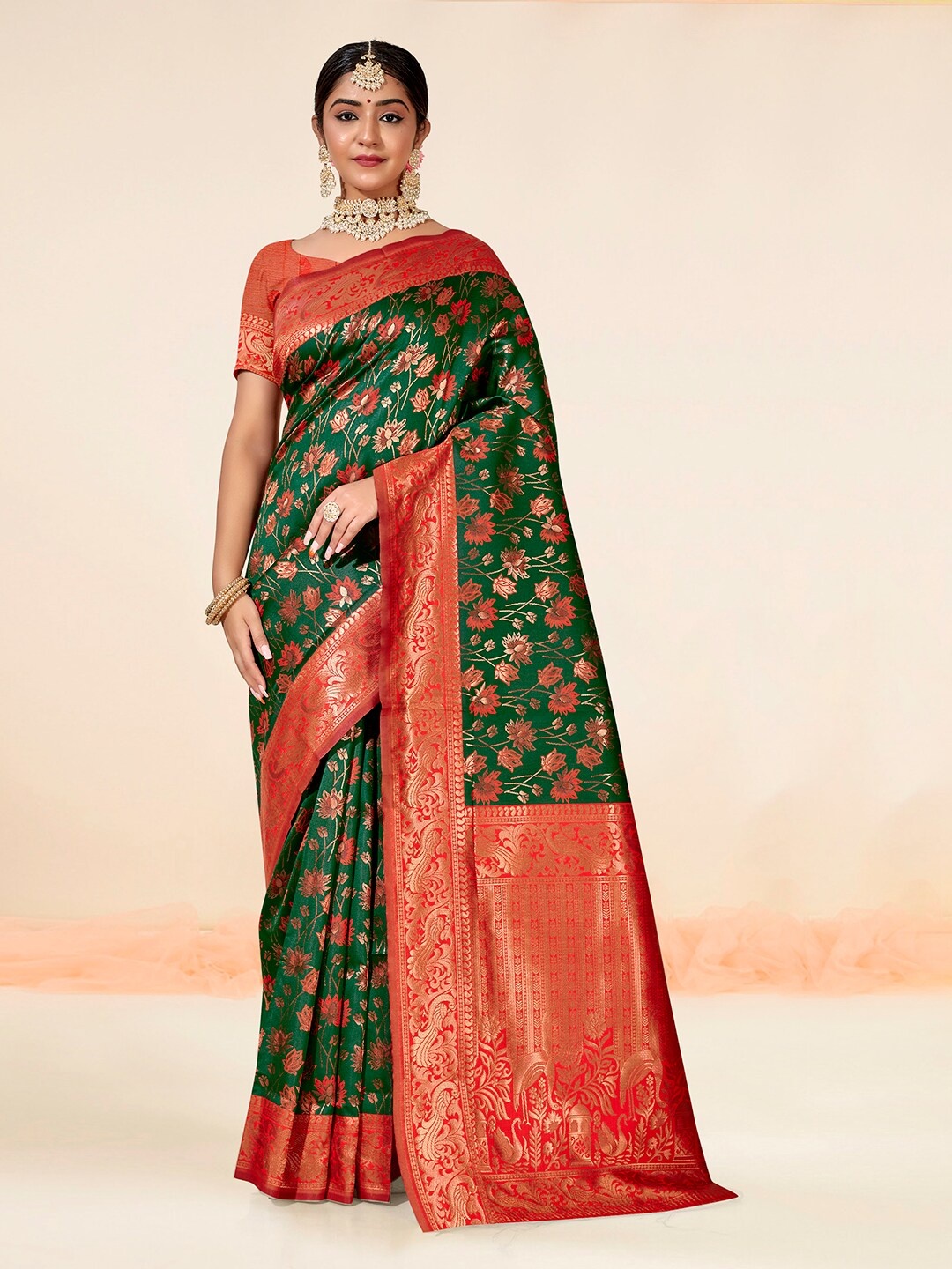 

Anouk Woven Design Zari Kanjeevaram Art Silk Saree, Green
