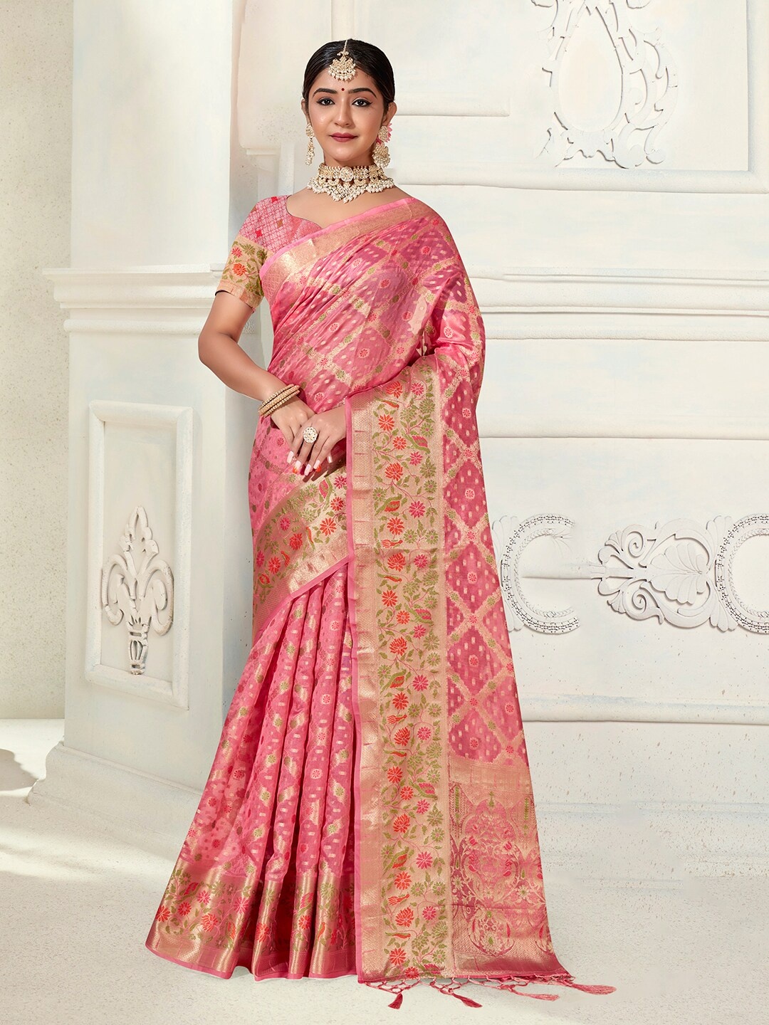 

Anouk Woven Design Zari Organza Saree, Pink