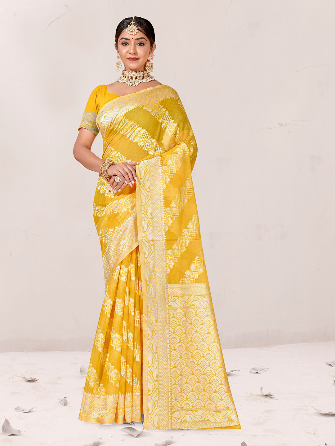 

Anouk Woven Design Zari Pure Cotton Chanderi Saree, Yellow