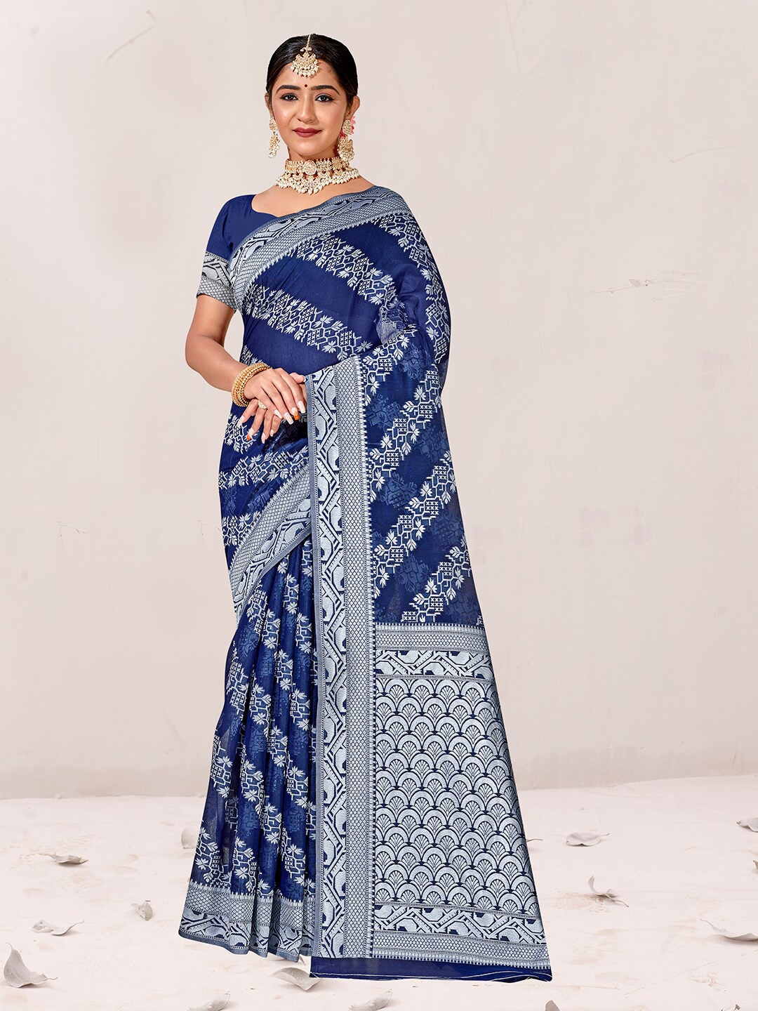 

Anouk Woven Design Zari Pure Cotton Chanderi Saree, Blue