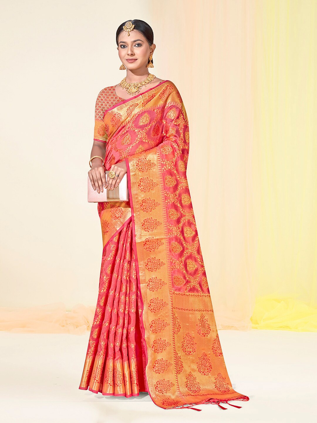 

Anouk Ethnic Motifs Woven Design Zari Organza Saree, Orange