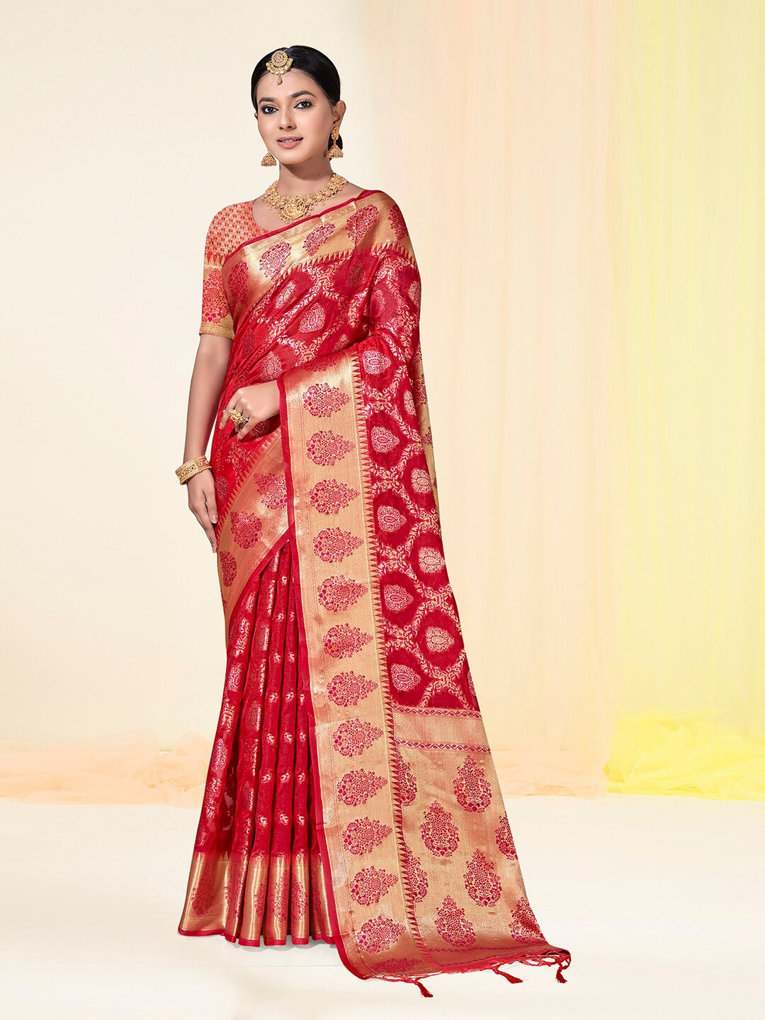 

Anouk Woven Design Zari Organza Saree, Red