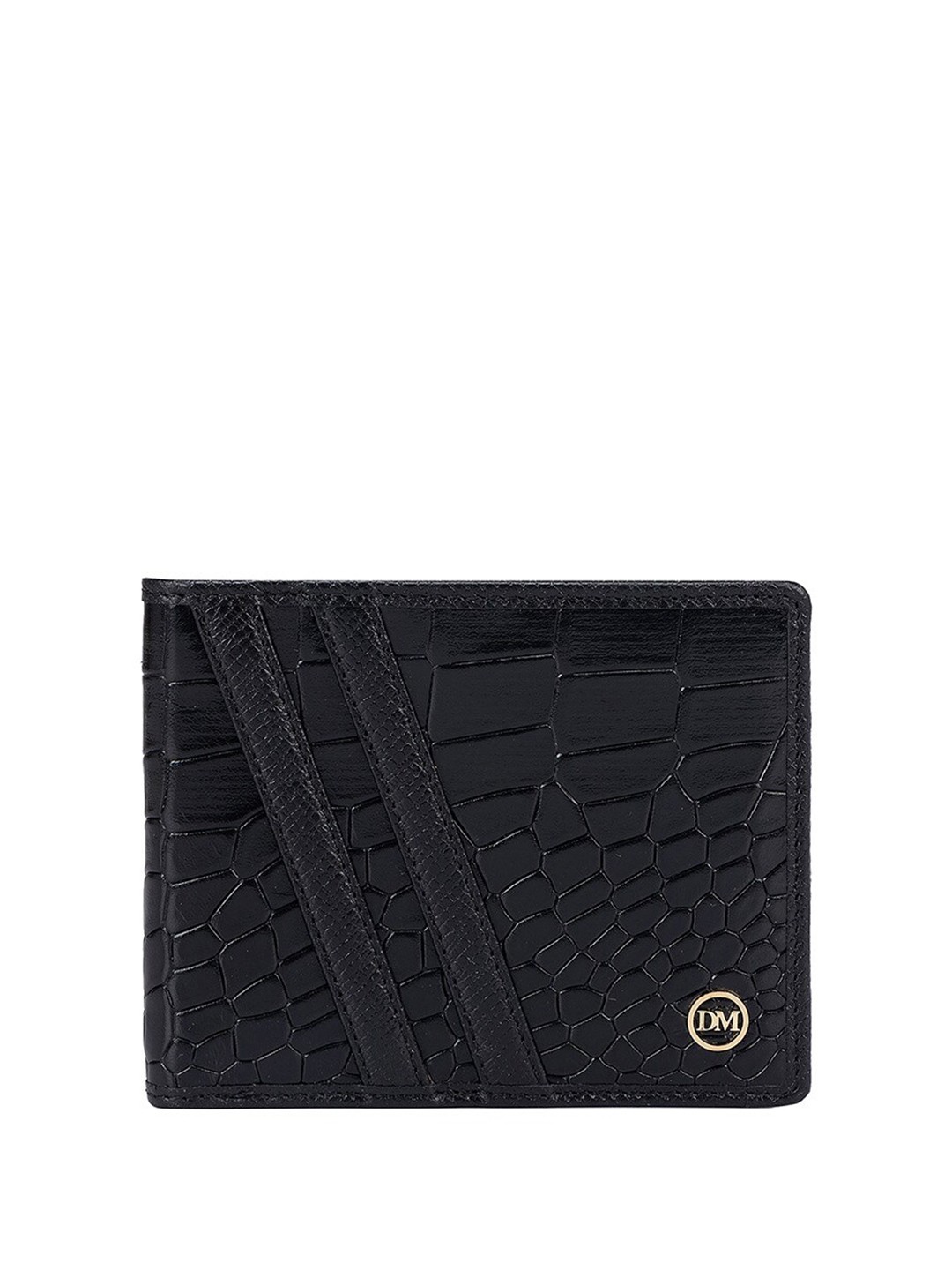 

Da Milano Men Textured Leather Two Fold Wallet, Black