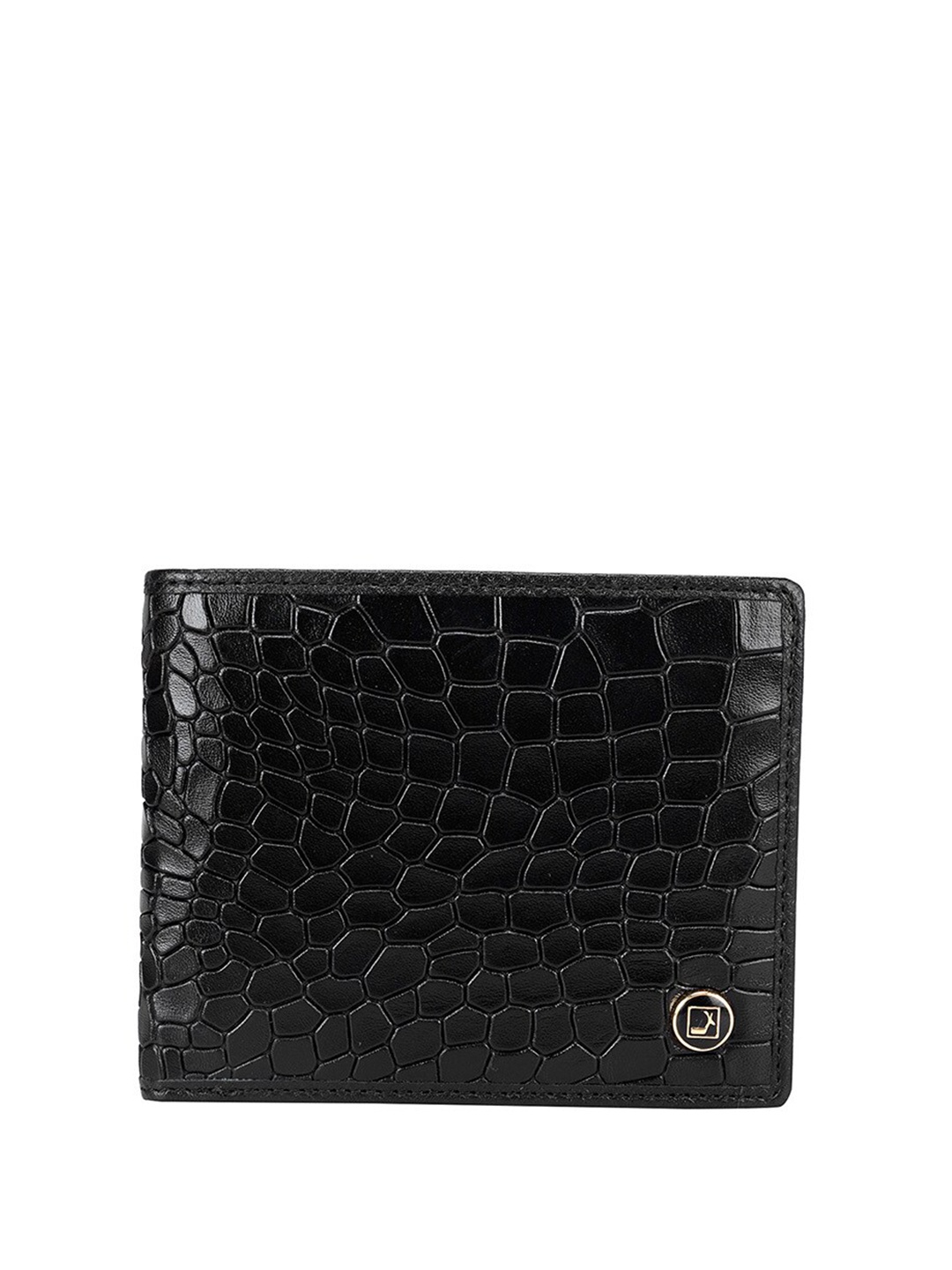 

Da Milano Women Textured Leather Two Fold Wallet, Black