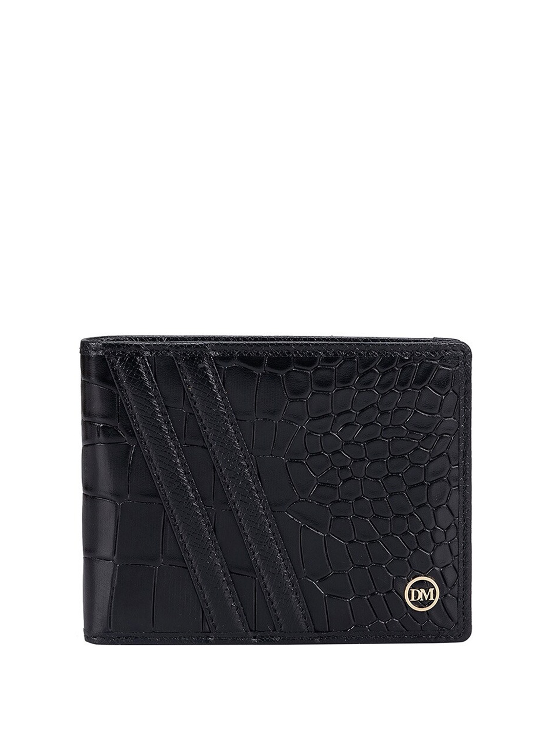 

Da Milano Women Abstract Textured Leather Two Fold Wallet, Black