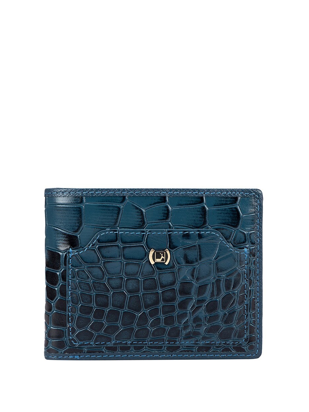 

Da Milano Men Textured Leather Two Fold Wallet, Navy blue